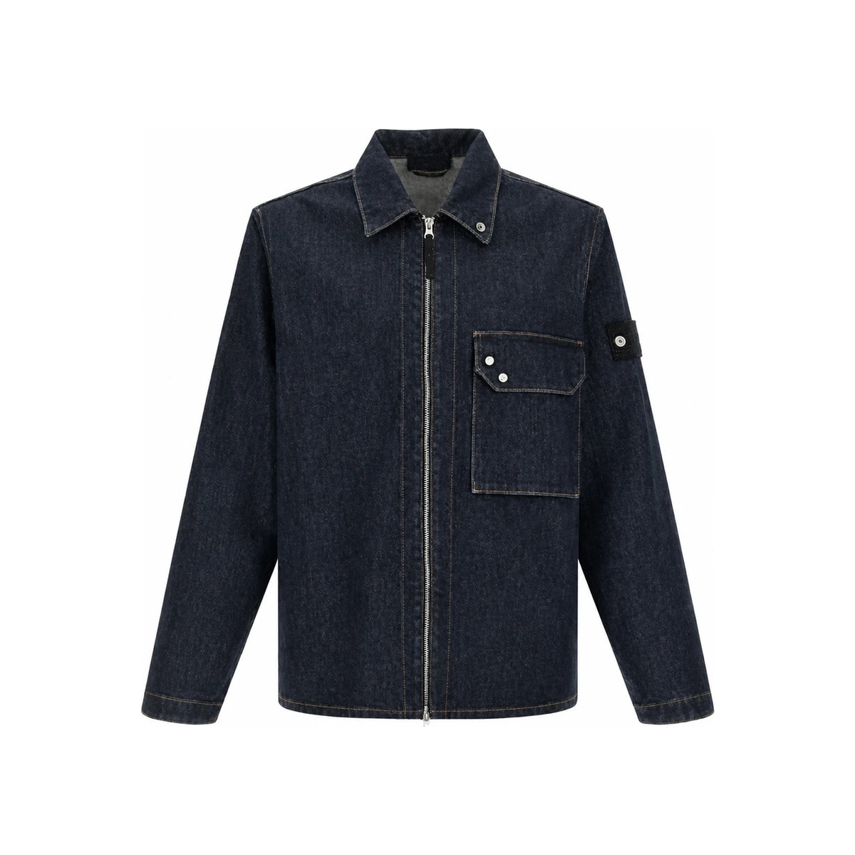 STONE ISLAND Denim Overshirt with Patch Logo Men’s Long Sleeve Shirt
