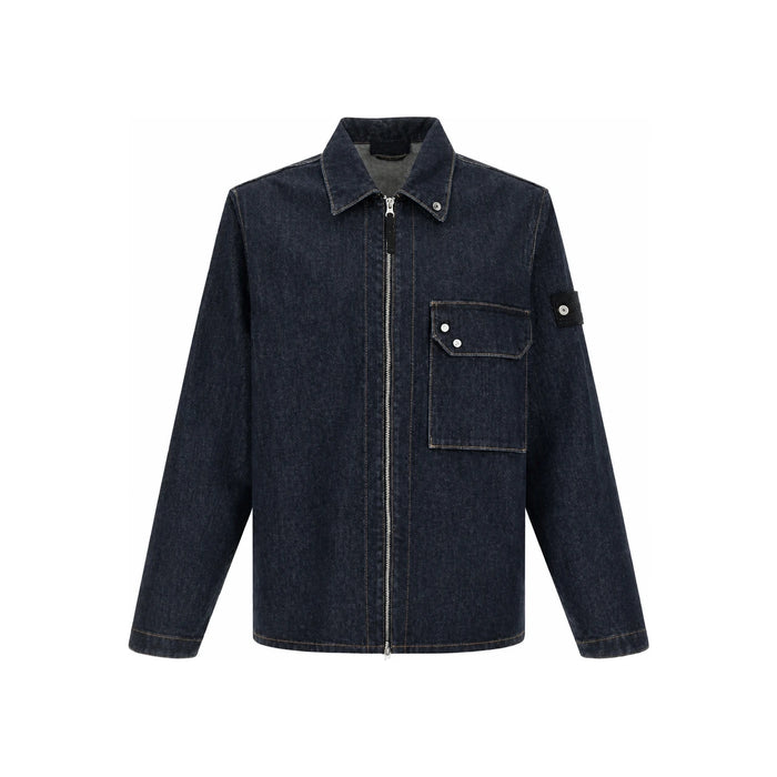 STONE ISLAND Denim Overshirt with Patch Logo Men’s Long Sleeve Shirt