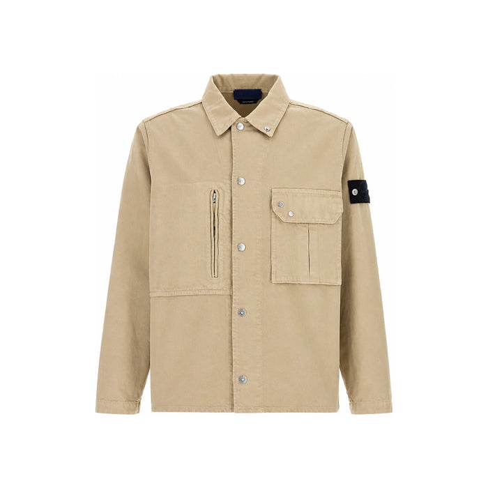 STONE ISLAND Beige Logo Patch Overshirt Long Sleeve Shirt Men