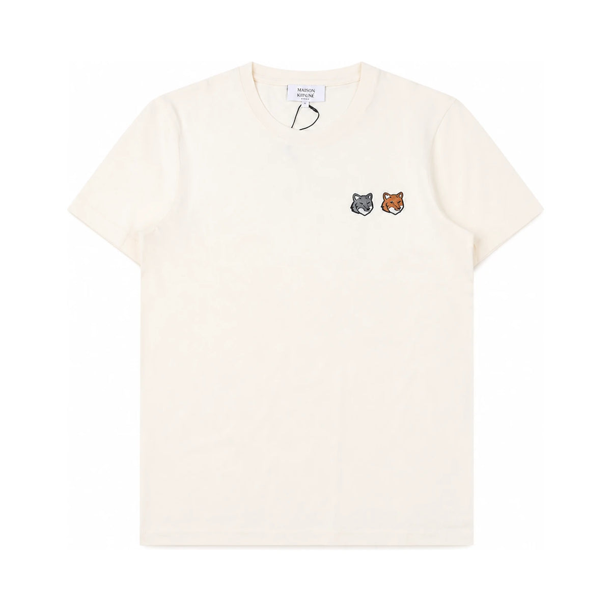Maison Kitsune Double Fox Head Patch Short Sleeve T-Shirt Latte