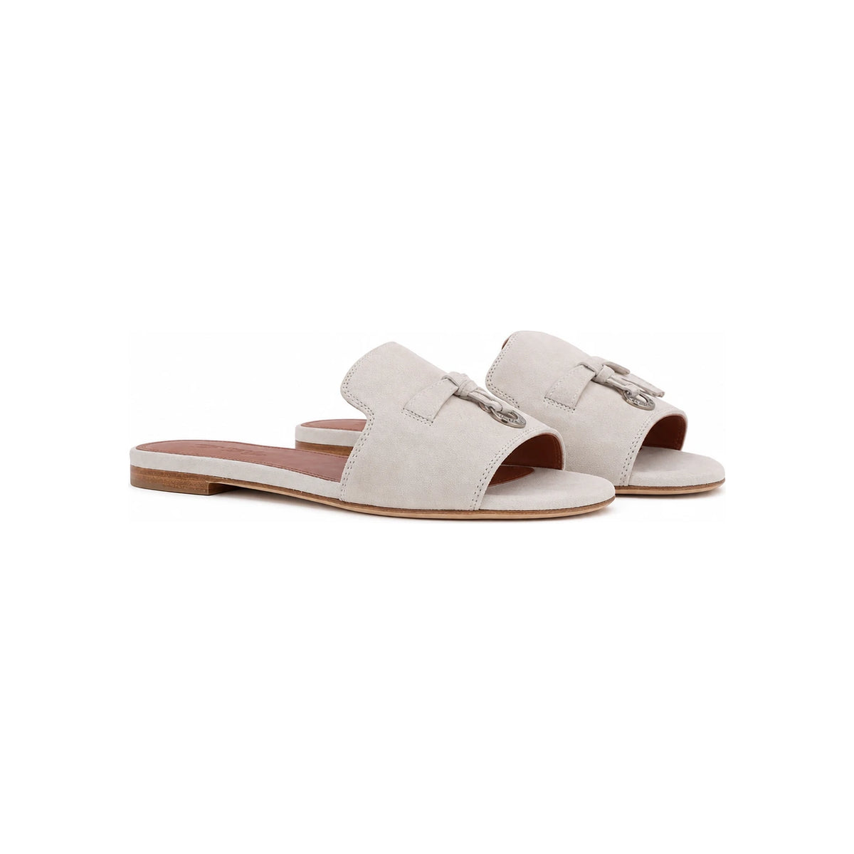 Loro Piana Summer Charms Suede Sandals Pearl Powder