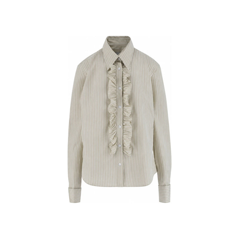 AMI Cotton Long Sleeve Ruffle Adjustable Blouse
