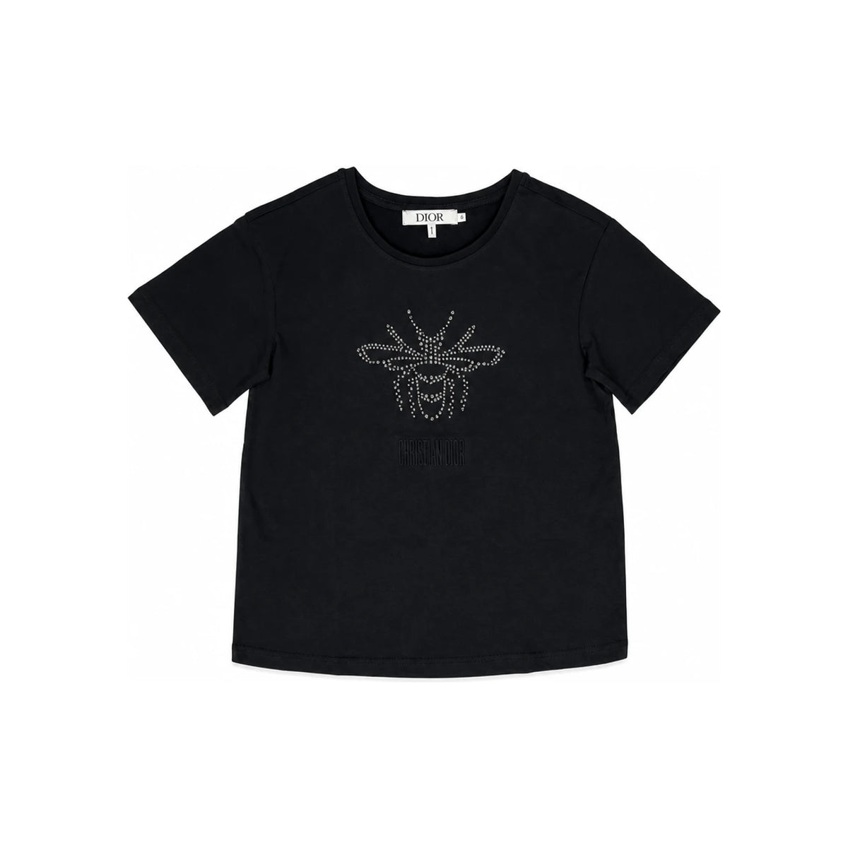 DIOR Kids Women Rhinestone Logo T-Shirt Black