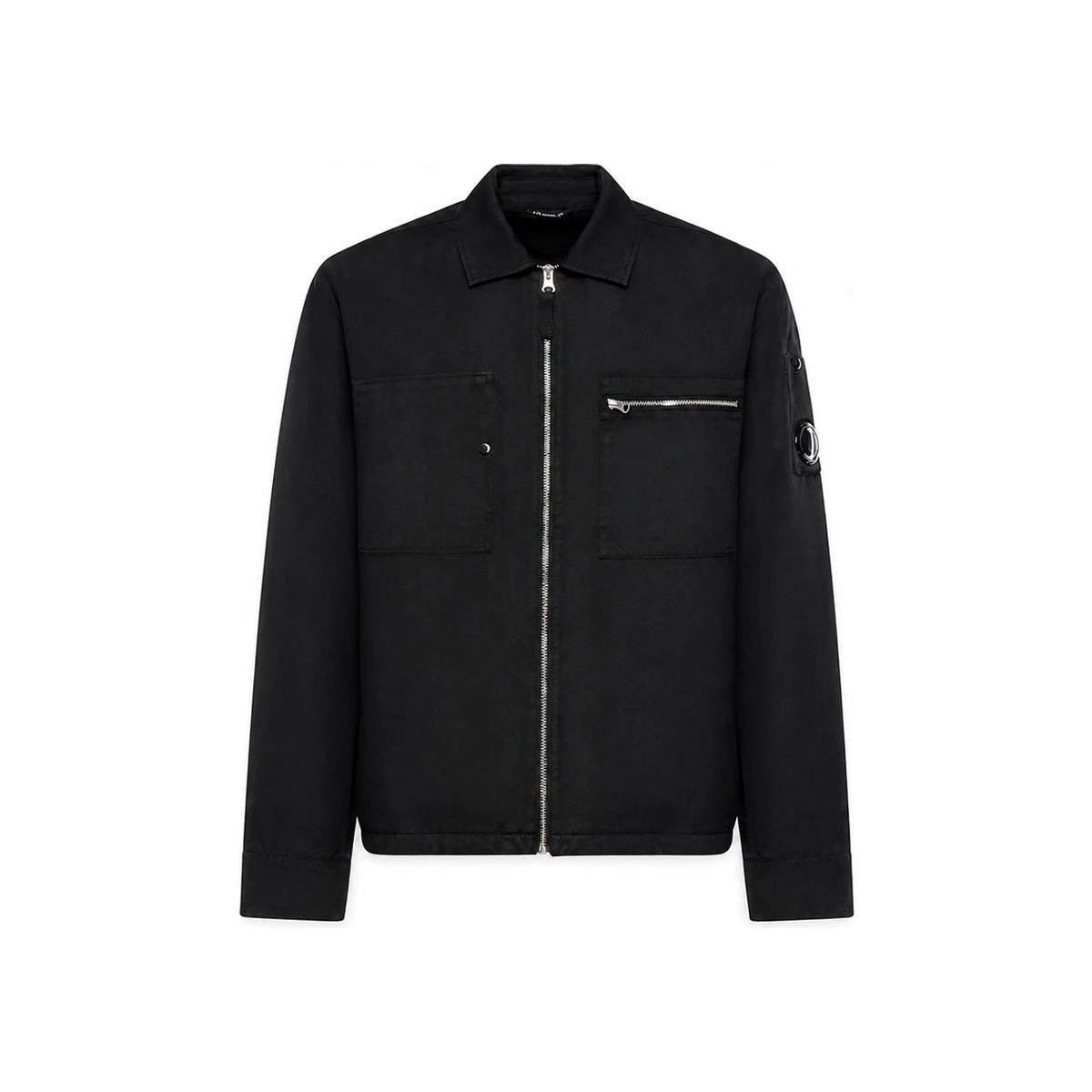 CP Company Cotton Linen Lens Zip Overshirt Jacket Black