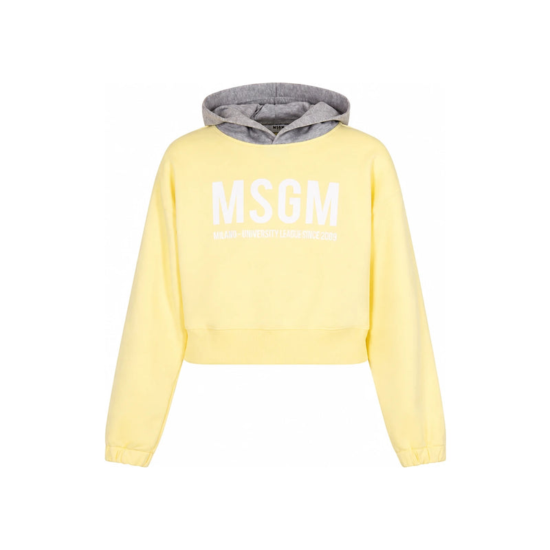 MSGM Kids Women Logo Print Two-Tone Cropped Hoodie Lemonade Gr S6MSJGHS025 MS078