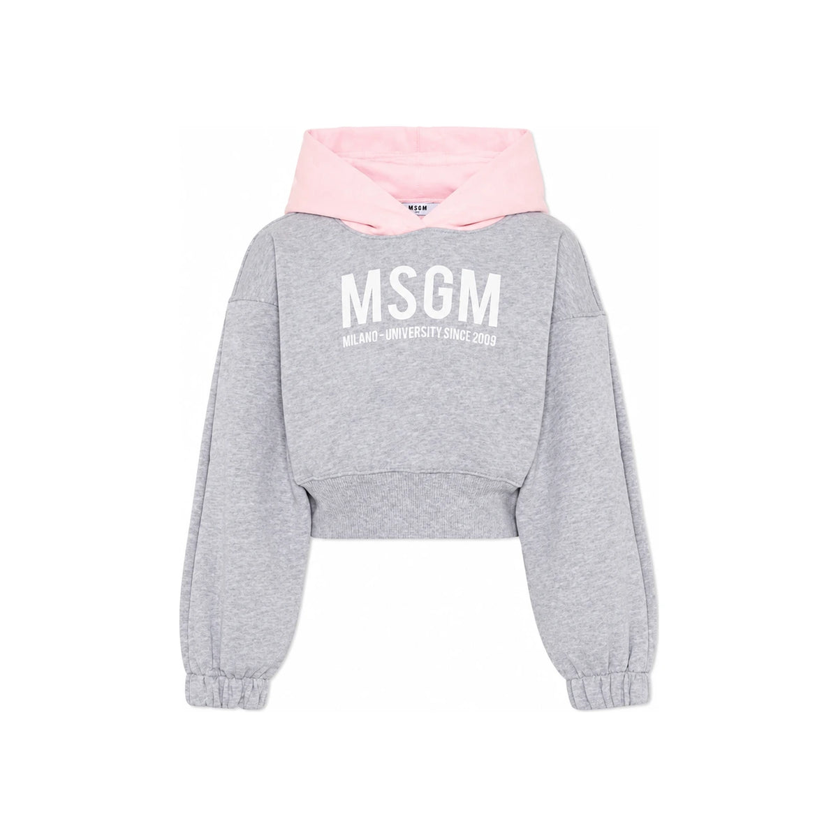 MSGM Kids Women Logo Print Two-Tone Crop Hoodie Gray Fairy Pin S6MSJGHS025 27102