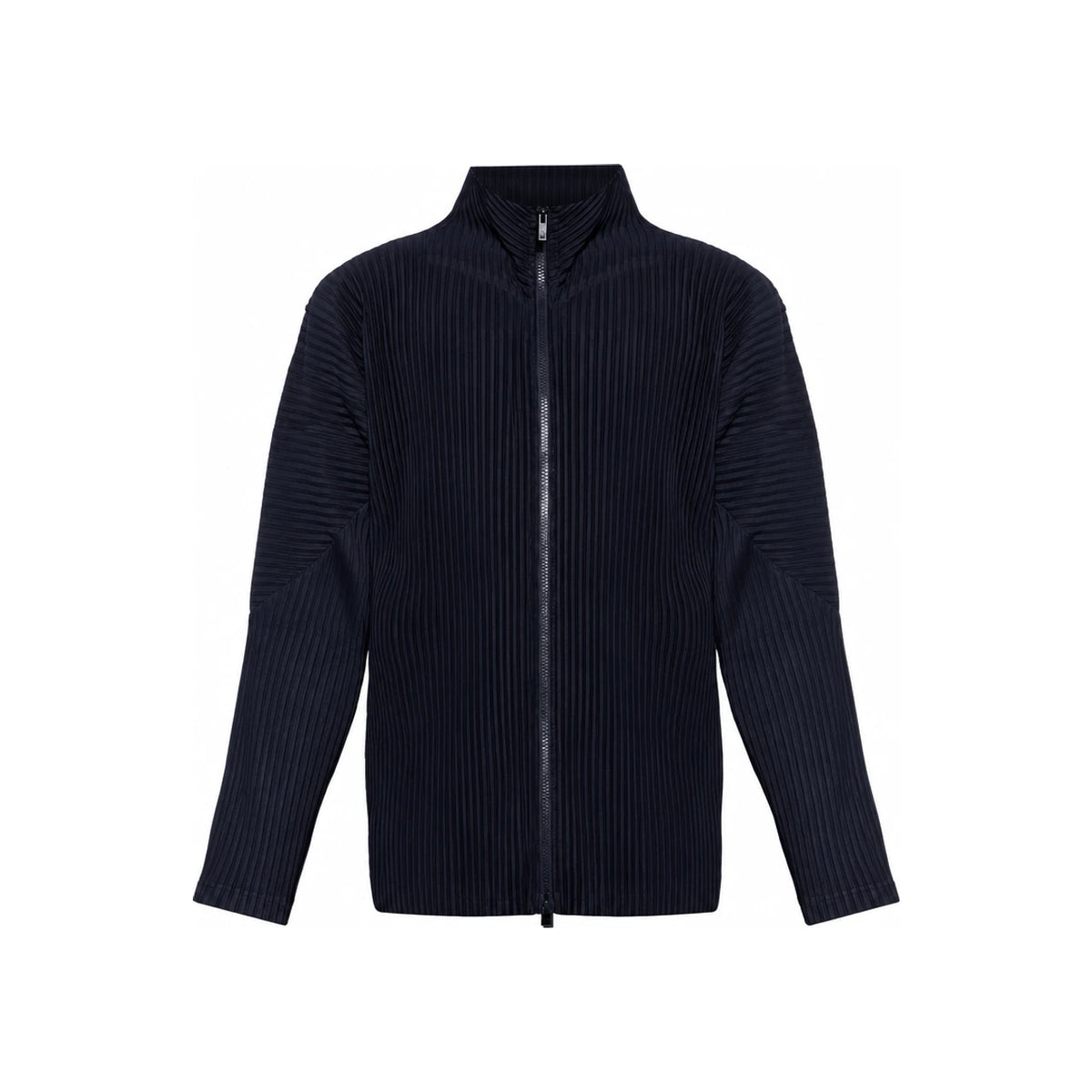 Issey Miyake Homme Plissé High Collar Pleated Zip Jacket Navy