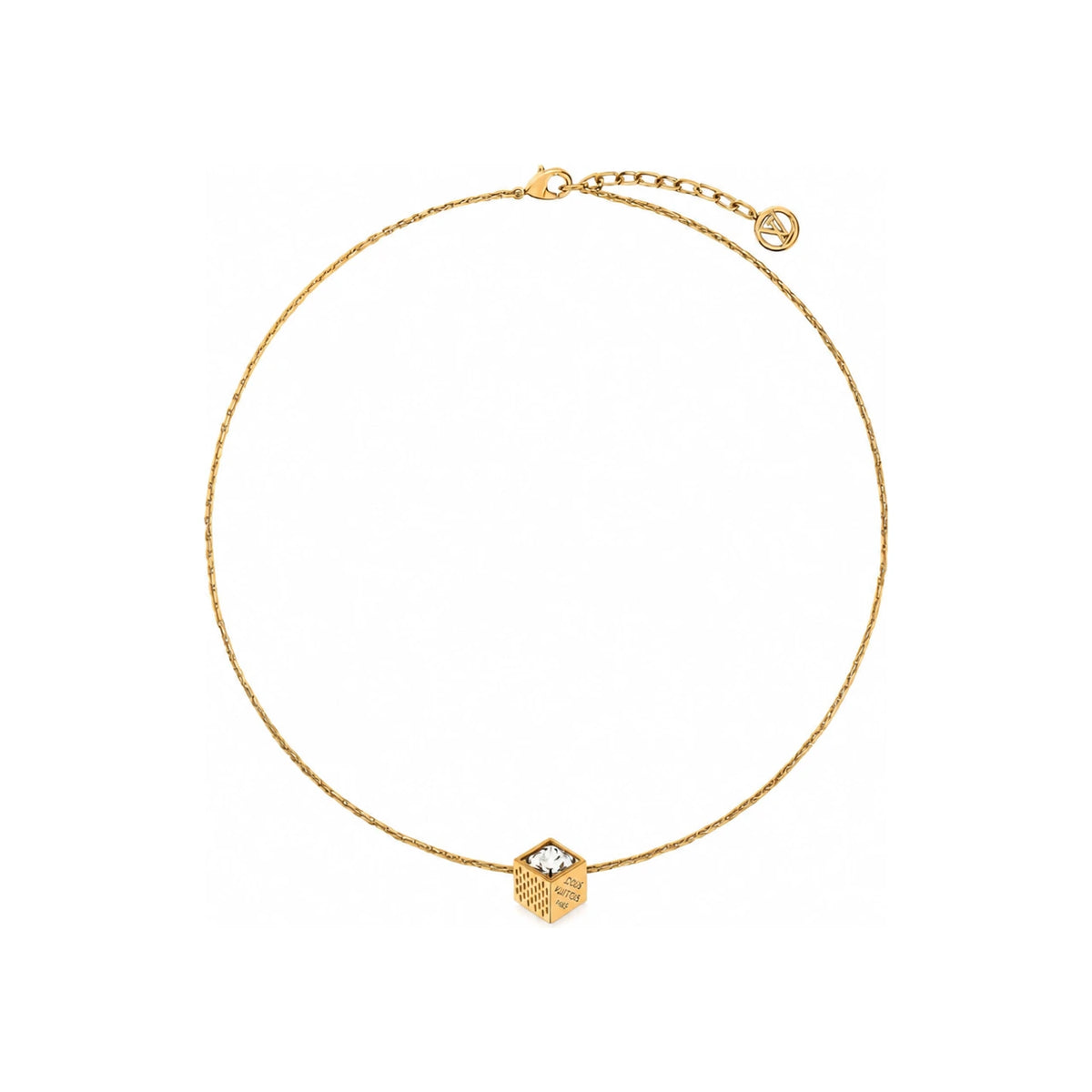 Louis Vuitton Gold-Tone Metal LV Cube Pendant Necklace M04129