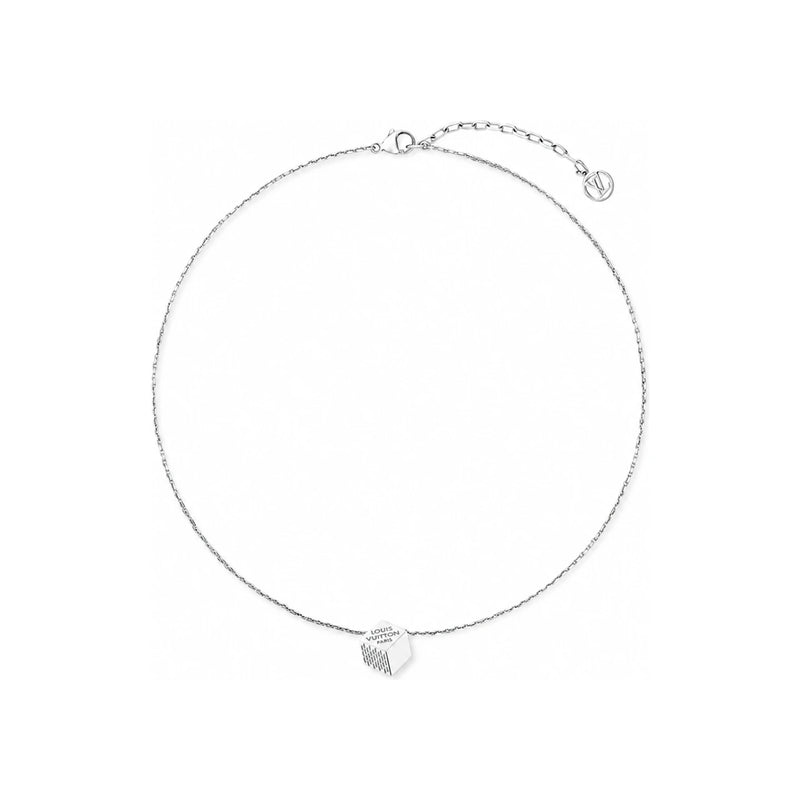 Louis Vuitton Sterling Silver LV Cube Pendant Necklace M04134