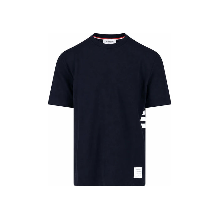 THOM BROWNE Navy Diagonal Stripe Logo Short Sleeve T-Shirt