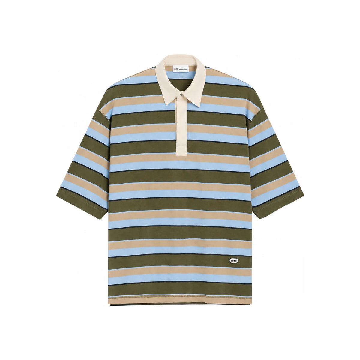 AMI Stripe Cotton Polo Shirt with Ami Patch