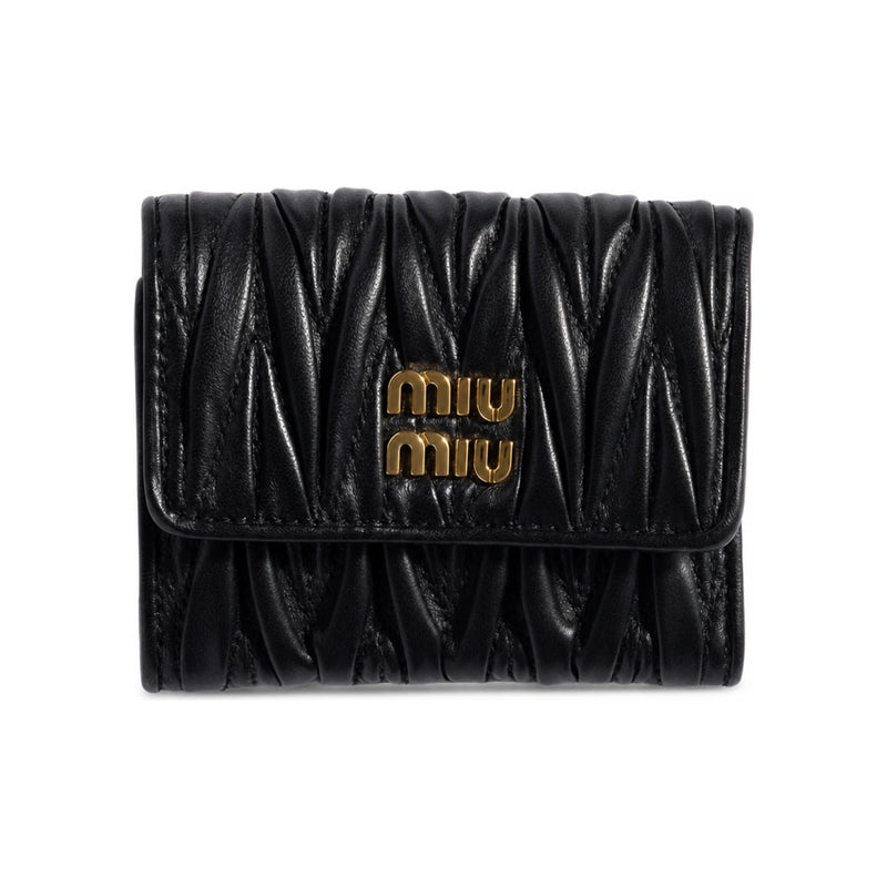 Miu Miu Small Matelassé Nappa Leather Card Holder Wallet Black 5MH058 AFPP F0002