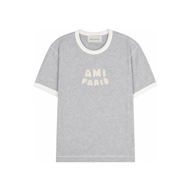 AMI Gray Cotton Paris Patch T-Shirt