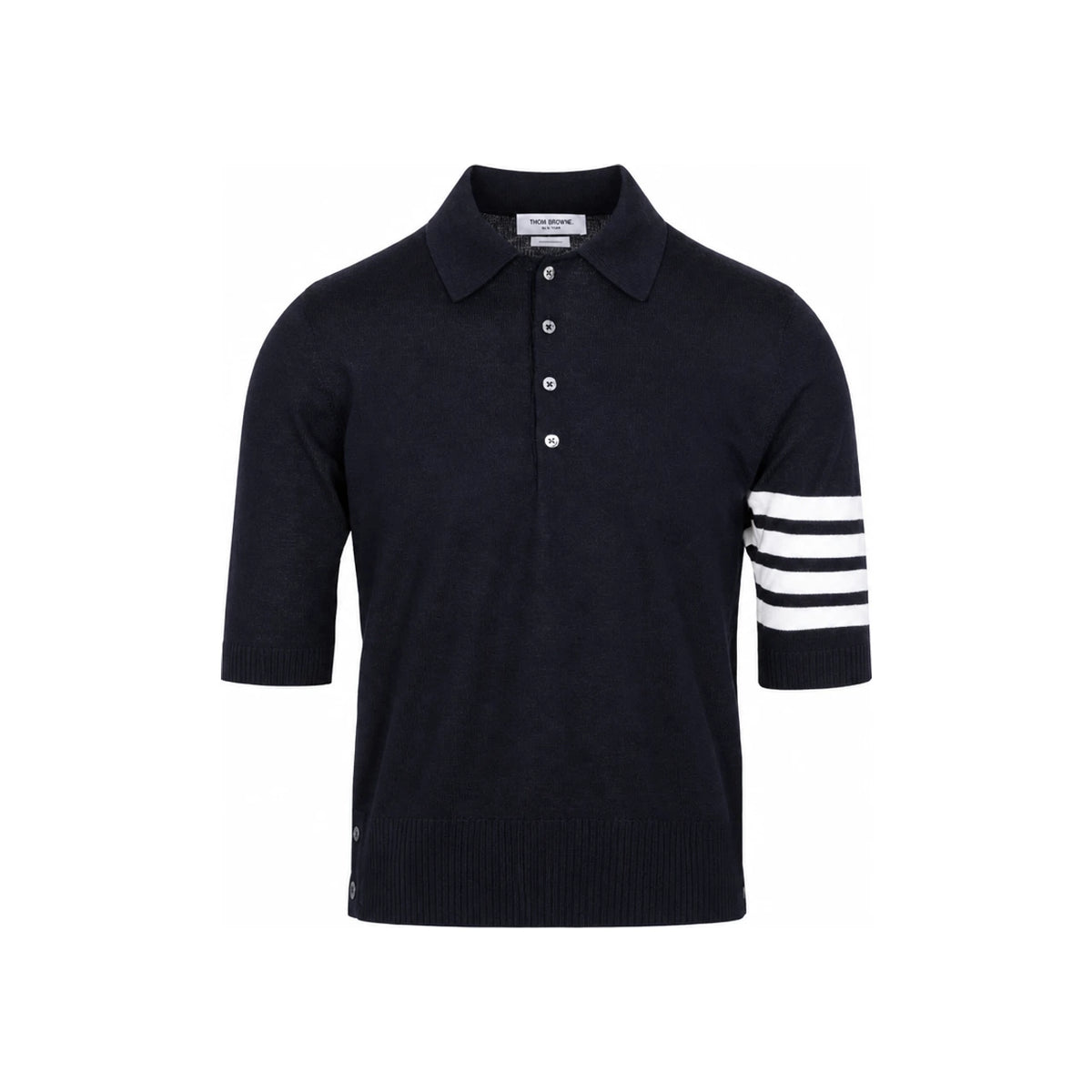THOM BROWNE Navy Short-Sleeve Knit Polo Sweater Men MKP048A