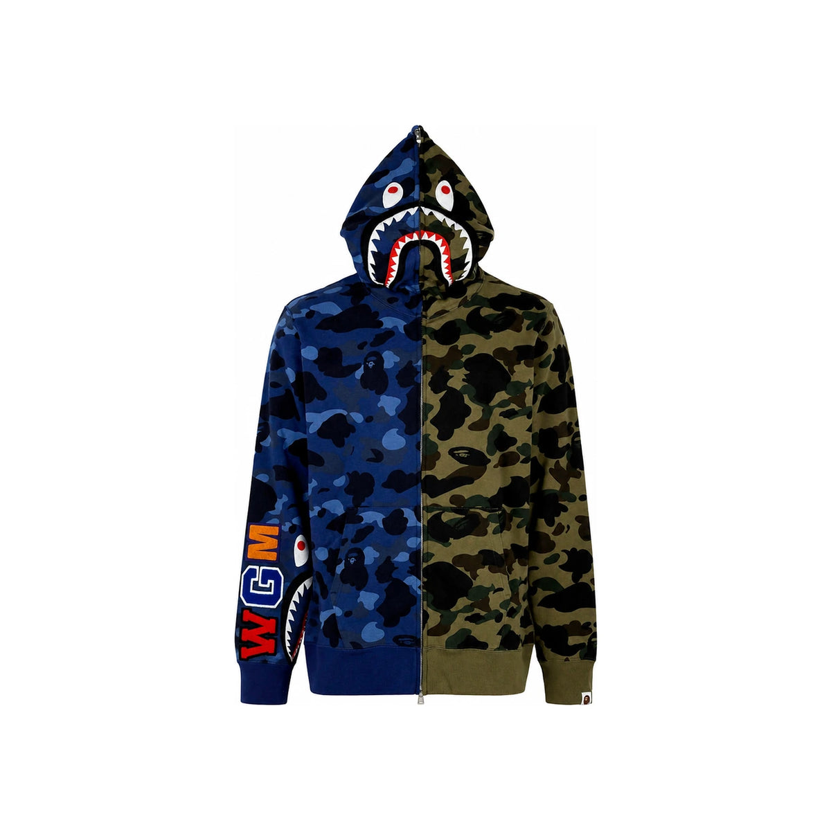 BAPE Navy Split Camo Shark Hooded Zip Jacket
