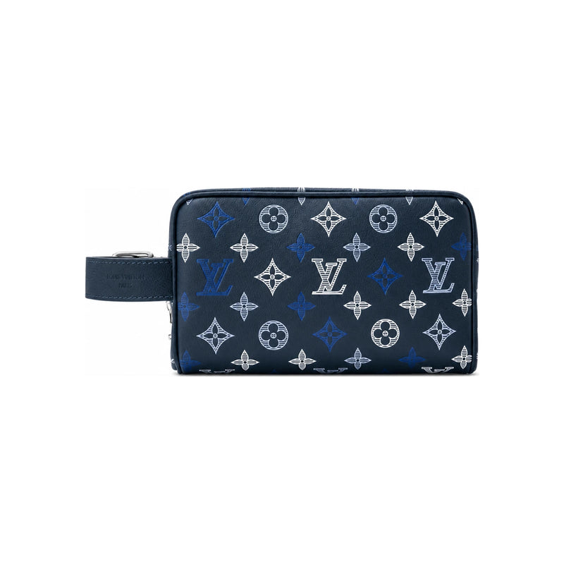 Louis Vuitton Navy Blue Leather Lockit Dopp Kit Tote Bag M28835