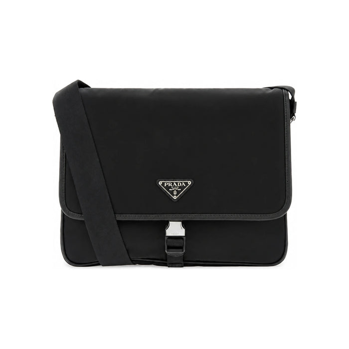 PRADA Re-Nylon Saffiano Leather Shoulder Crossbody Bag Black