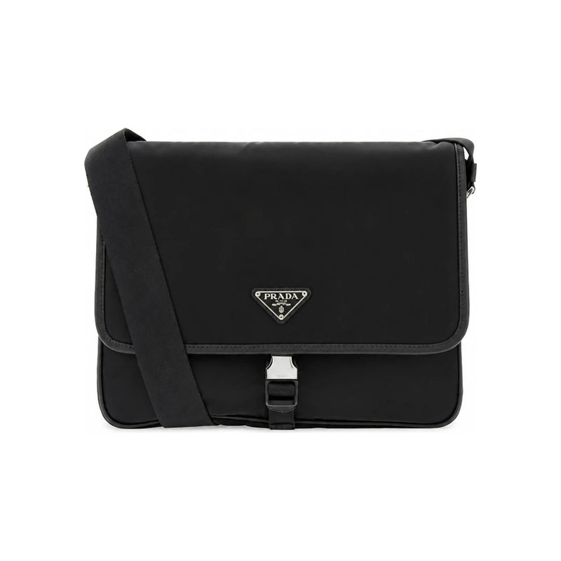 PRADA Re-Nylon Saffiano Leather Shoulder Crossbody Bag Black