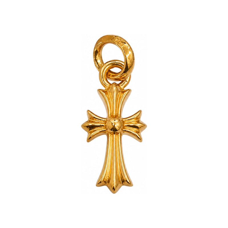 Chrome Hearts 22K Gold Cross Stack Charm Pendant Necklace