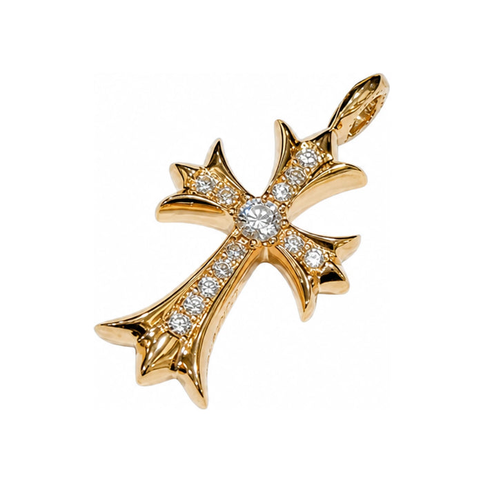 Chrome Hearts 22k Gold Tiny Cross Pave Diamond Charm Pendant