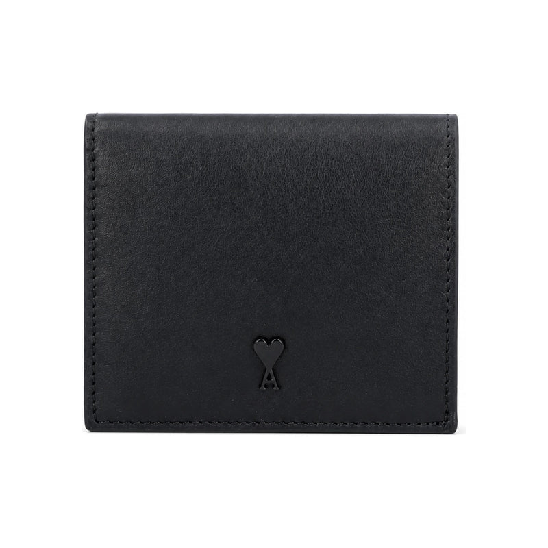 AMI Small Heart Logo Bifold Wallet Black Leather Women’s