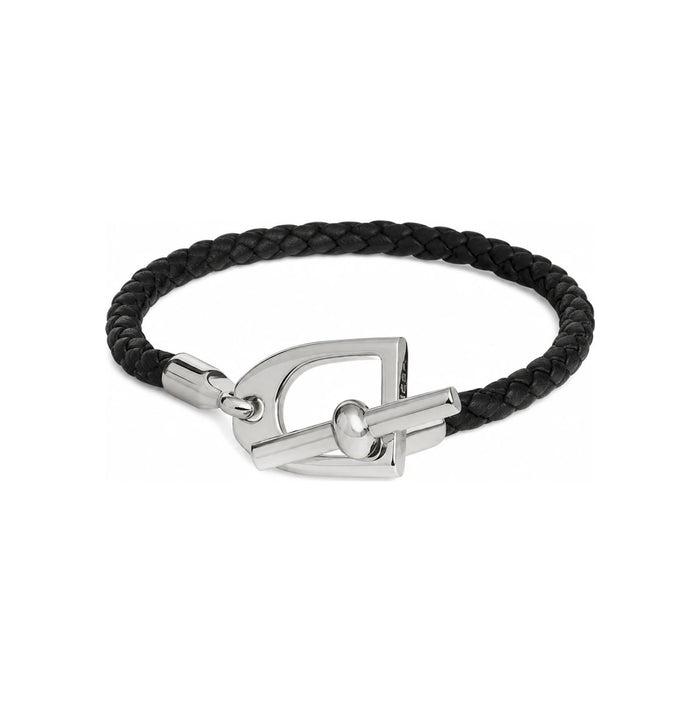 HERMES Etrier Leather Bracelet Noir Unisex Jewelry