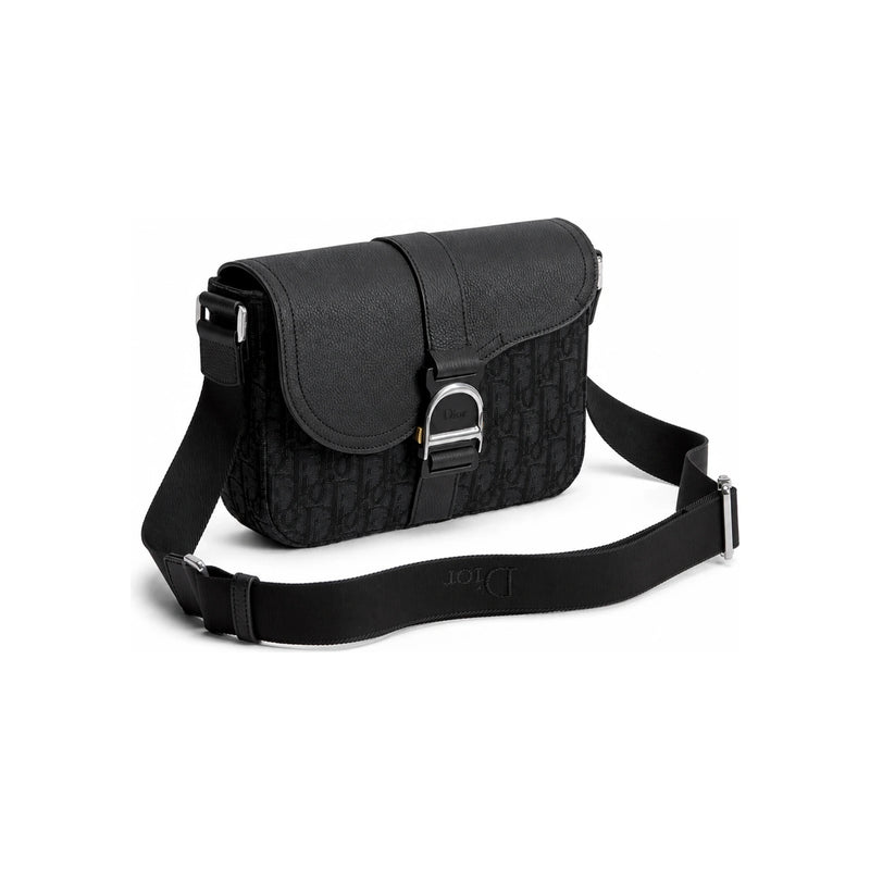 DIOR Saddle Heritage Flap Strap Bag Black Oblique Jacquard Calf 1ADPO478YKV H03E