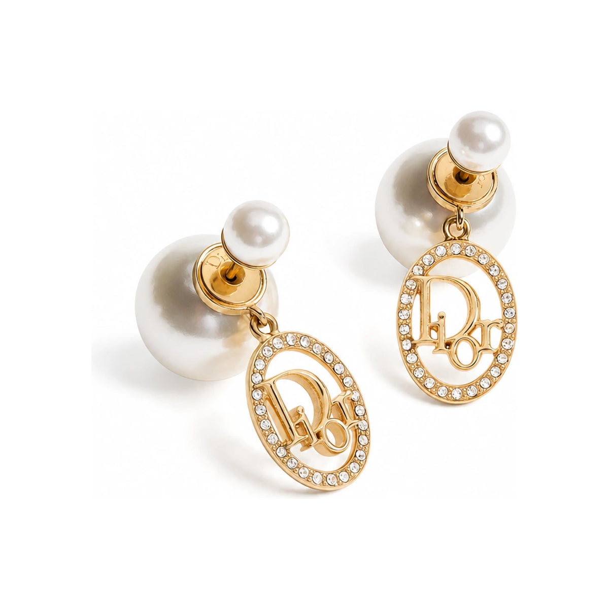 DIOR Gold-Tone Metal White Resin Pearl Crystal Earrings E4881WOMCY D319