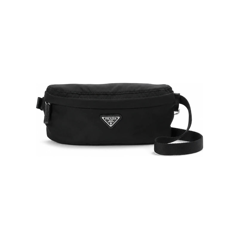 PRADA Black Re-Nylon Triangle Logo Plaque Belt Bag Crossbody