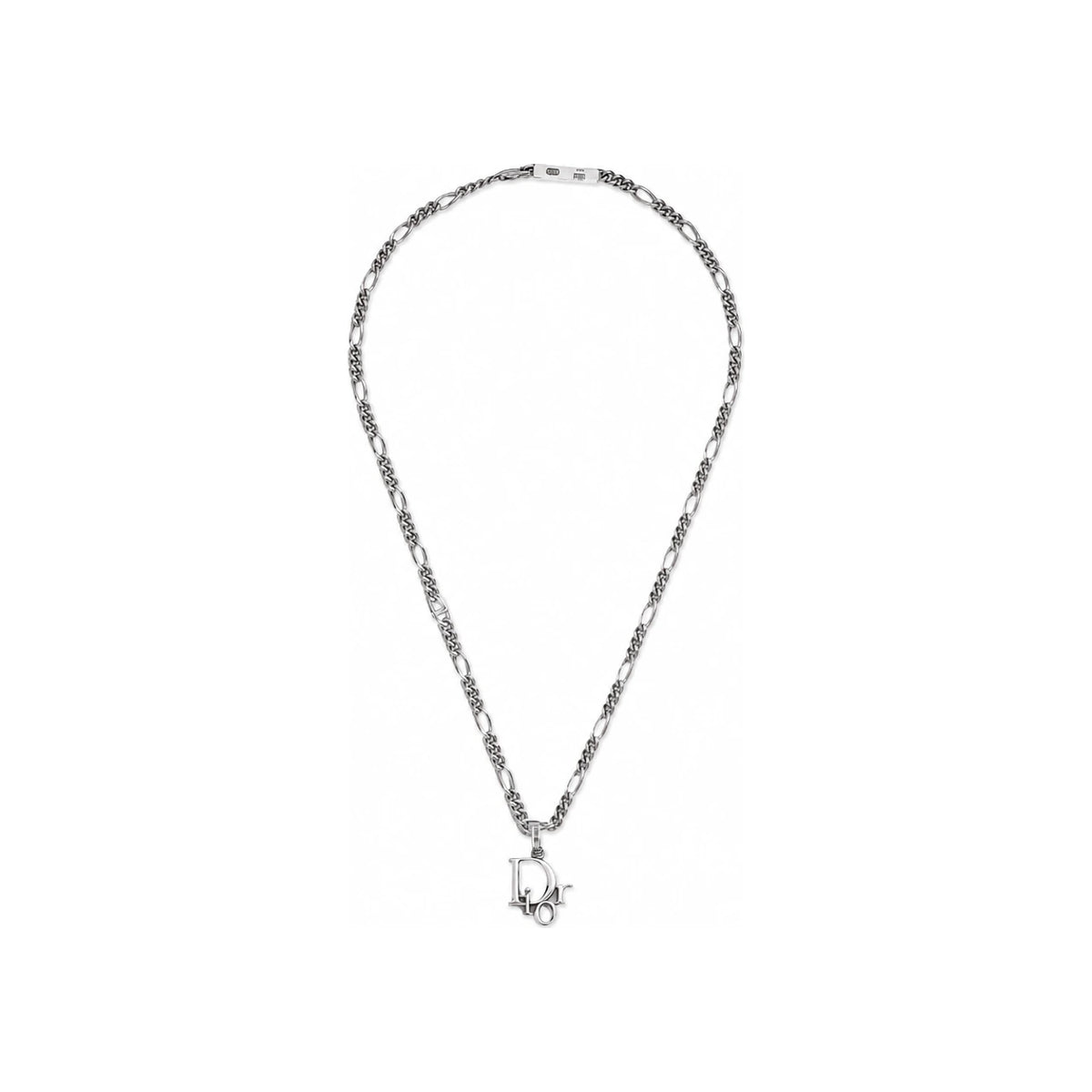 DIOR Silver Chain Link Logo Charm Necklace N3798HOMST D990