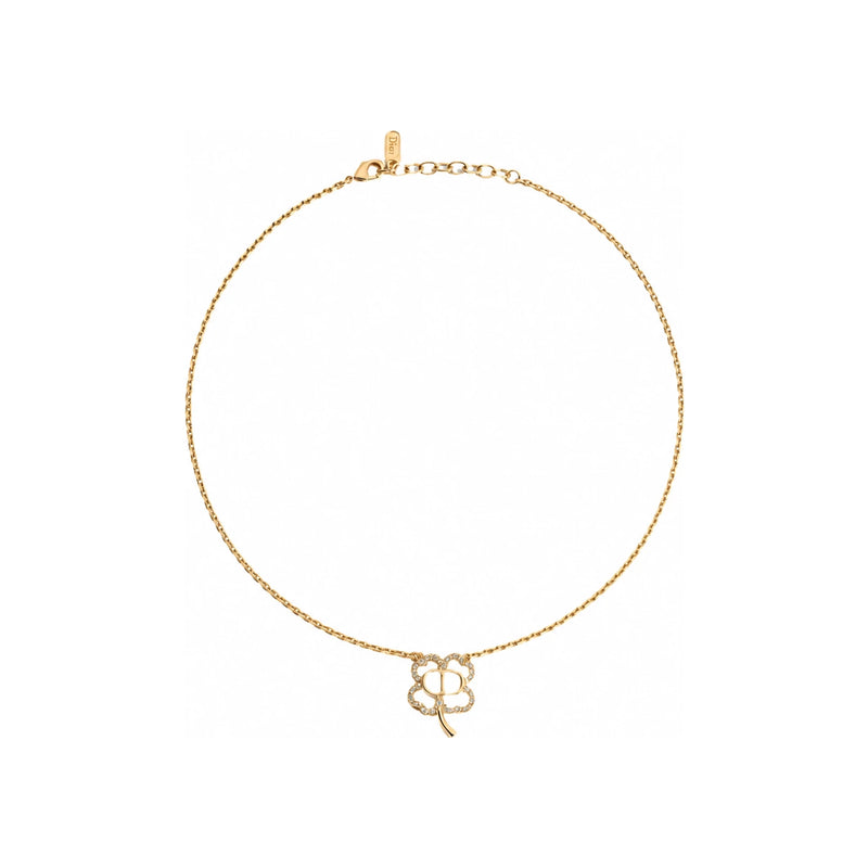 DIOR Shiny Clover Necklace Gold-Finish Metal Crystal Jewelry N3840WOMCY D319