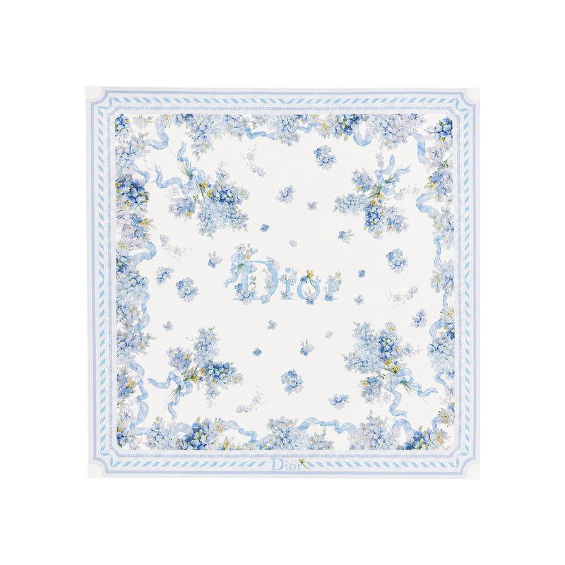 DIOR Lilac Bouquet 90cm Silk Twill Square Scarf White Blue 64TC090D6129 C516