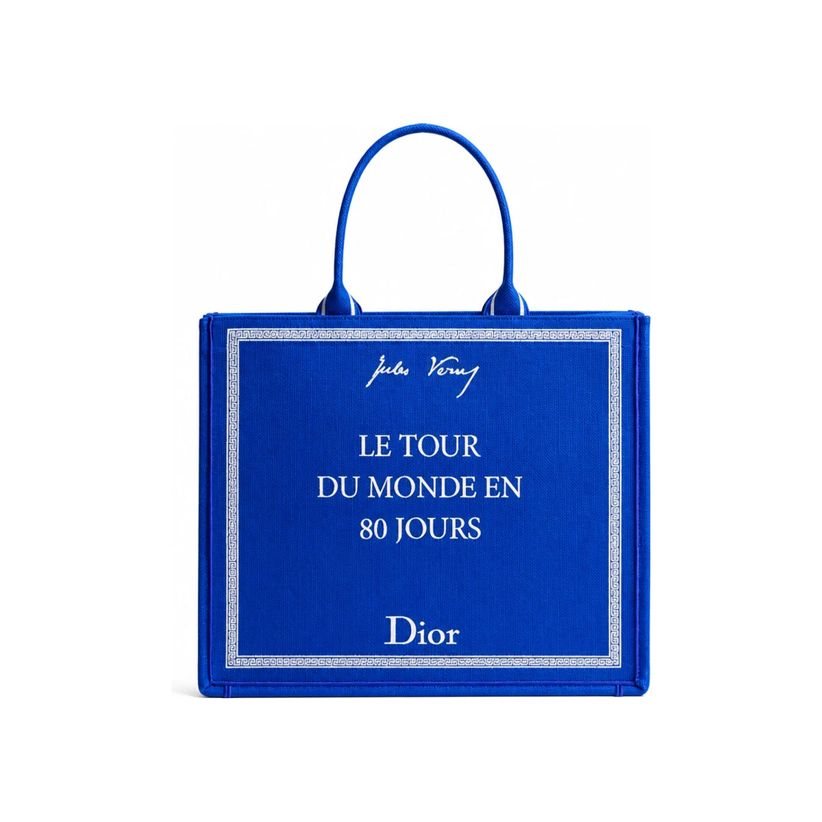 DIOR Blue White Embroidered Book Tote Bag Large Canvas Crossbod 1BTSH295JAL H052
