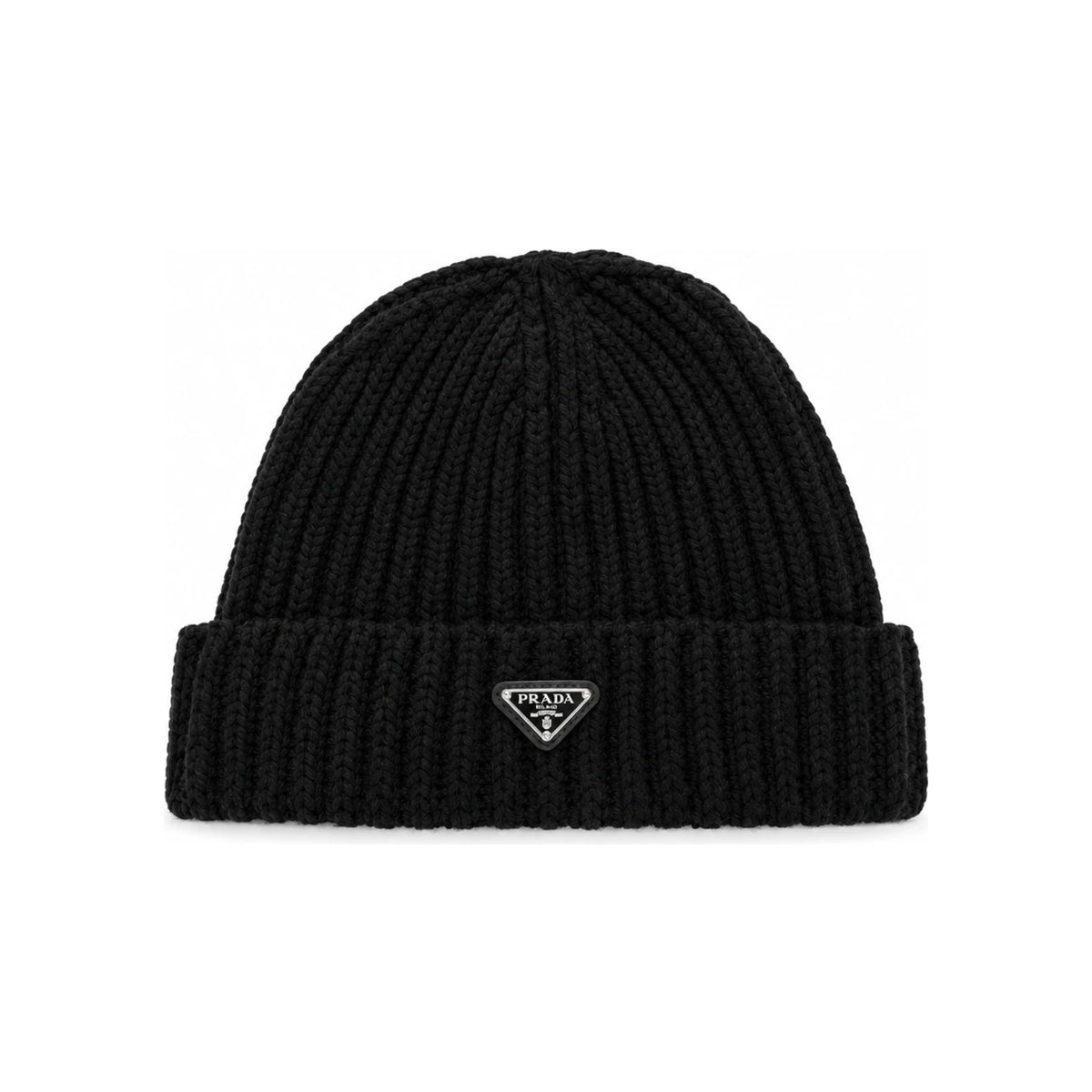 PRADA Wool Knit Beanie Black Mens Hat