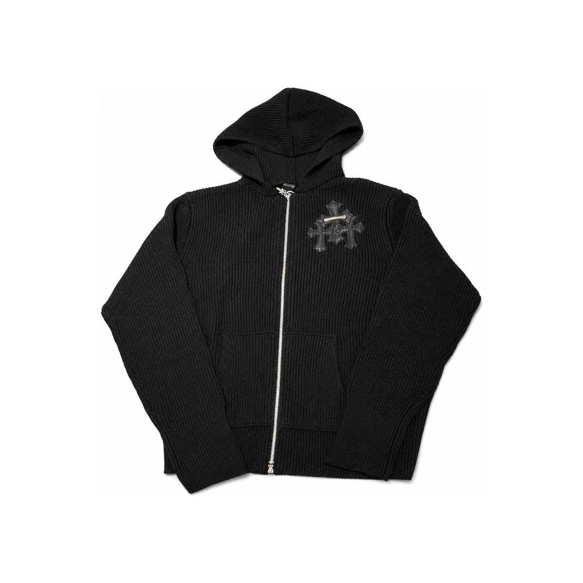 Chrome Hearts Cemetery Patch Black Knit Hooded Zip-Up Sweater