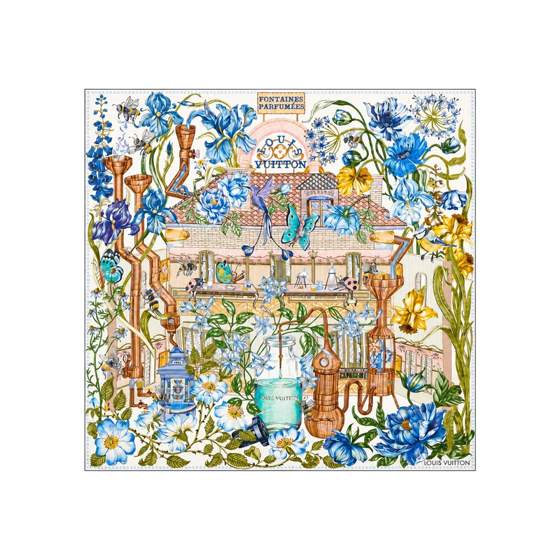 Louis Vuitton Fontaine Parfumee Square 90 Blue Scarf M98515