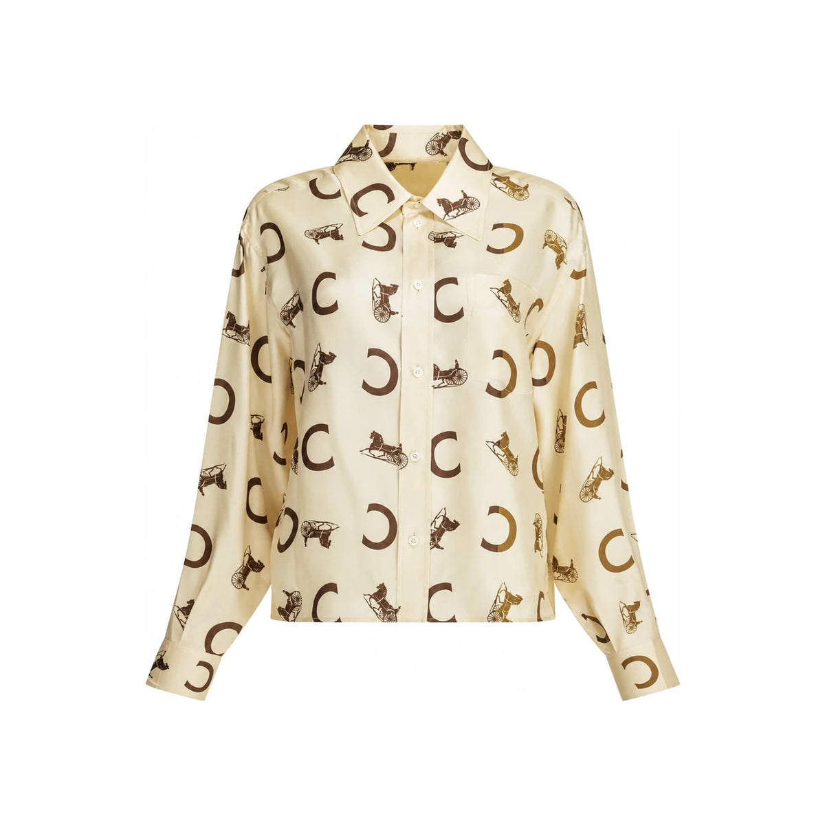 CELINE Silk Twill Crop Long Sleeve Shirt Cream Tan Men’s RC0DU3K44 01DT