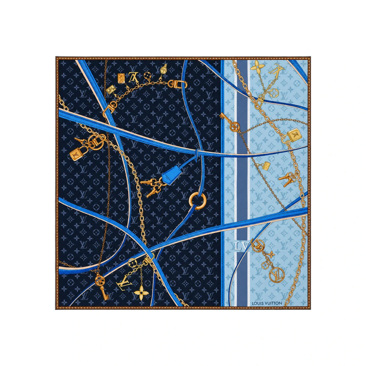 Louis Vuitton Blue Strap and Trunk Square Scarf 70 M98740