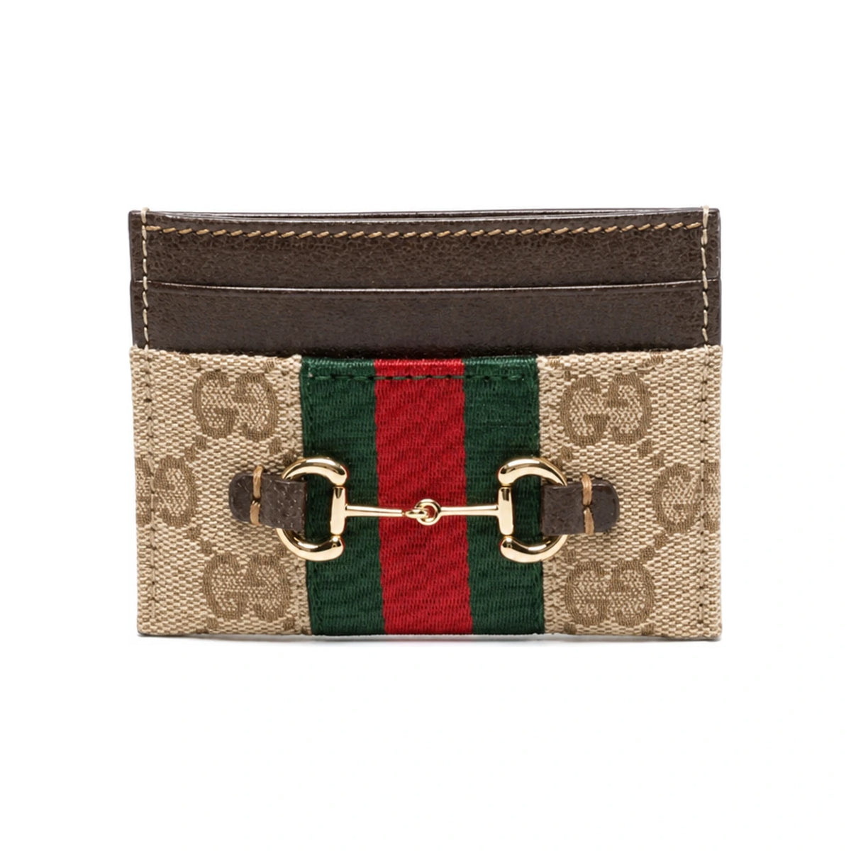GUCCI Horsebit Web Stripe Leather Card Case Wallet