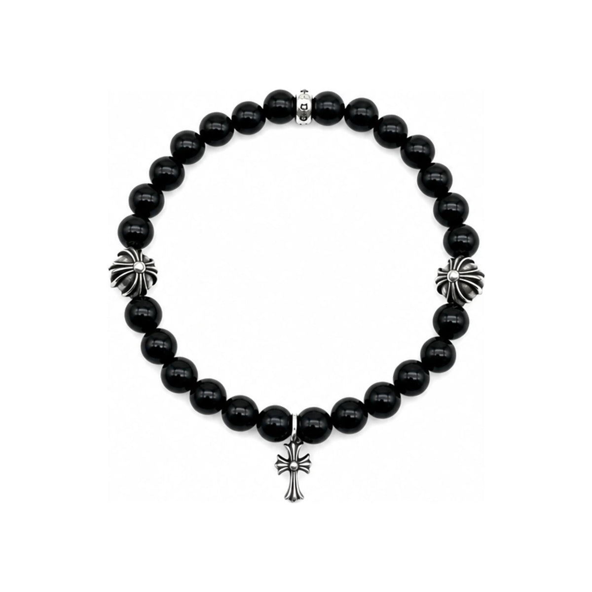 Chrome Hearts 6mm Obsidian 5-Bead Unisex Bracelet