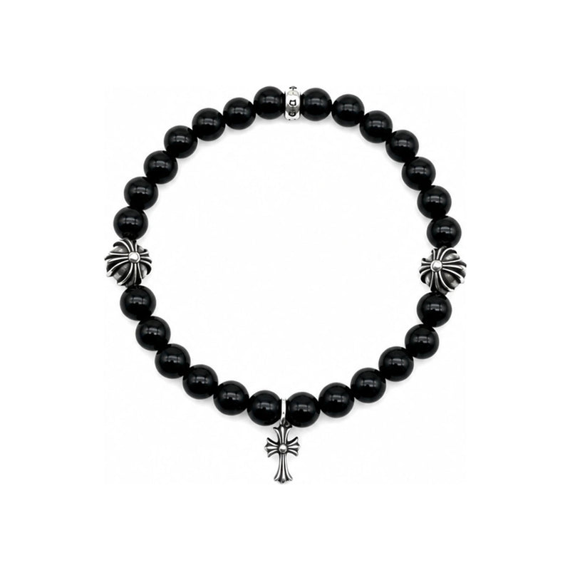Chrome Hearts 6mm Obsidian 5-Bead Unisex Bracelet