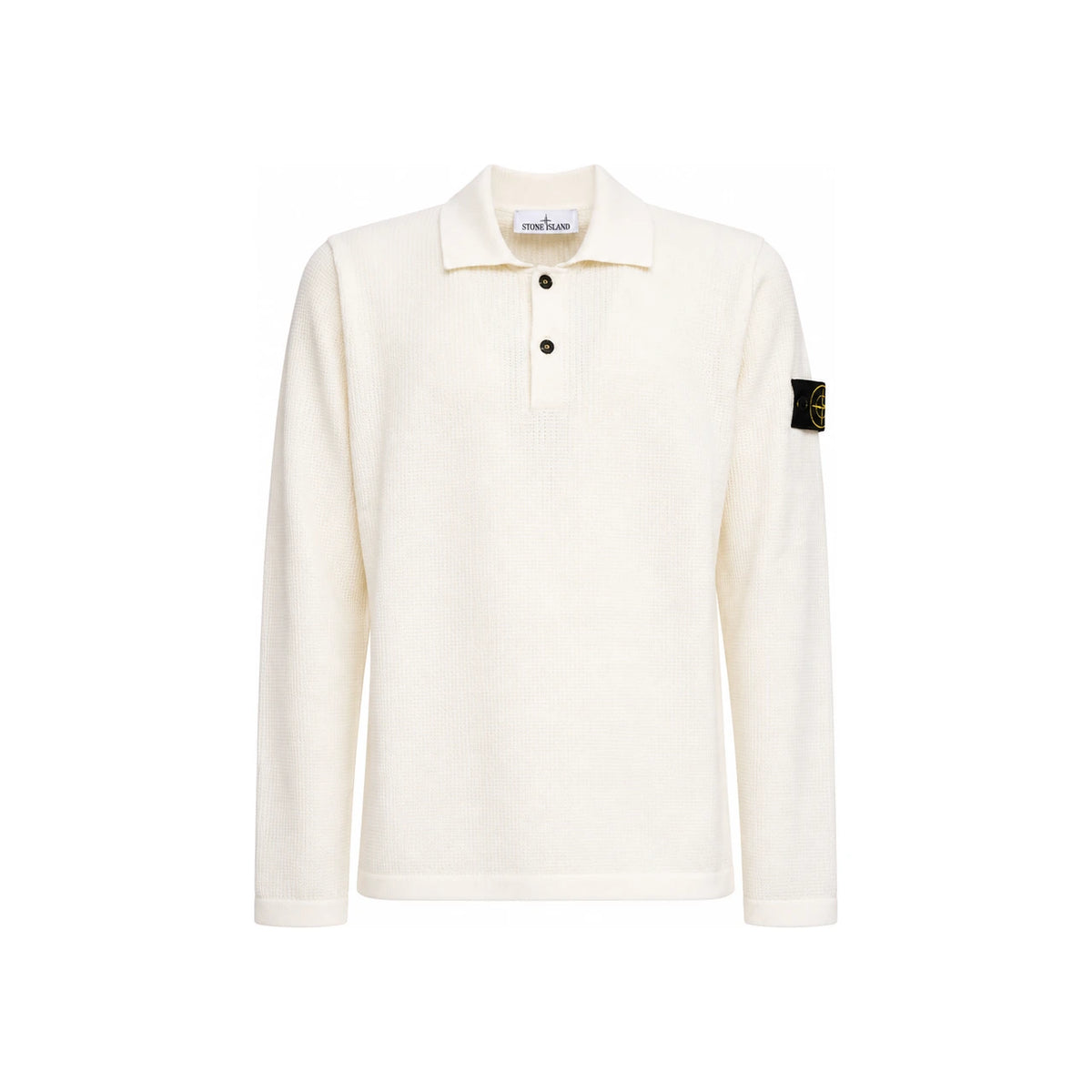 STONE ISLAND Waffle Knit Long Sleeve Polo Shirt Navy 5100024