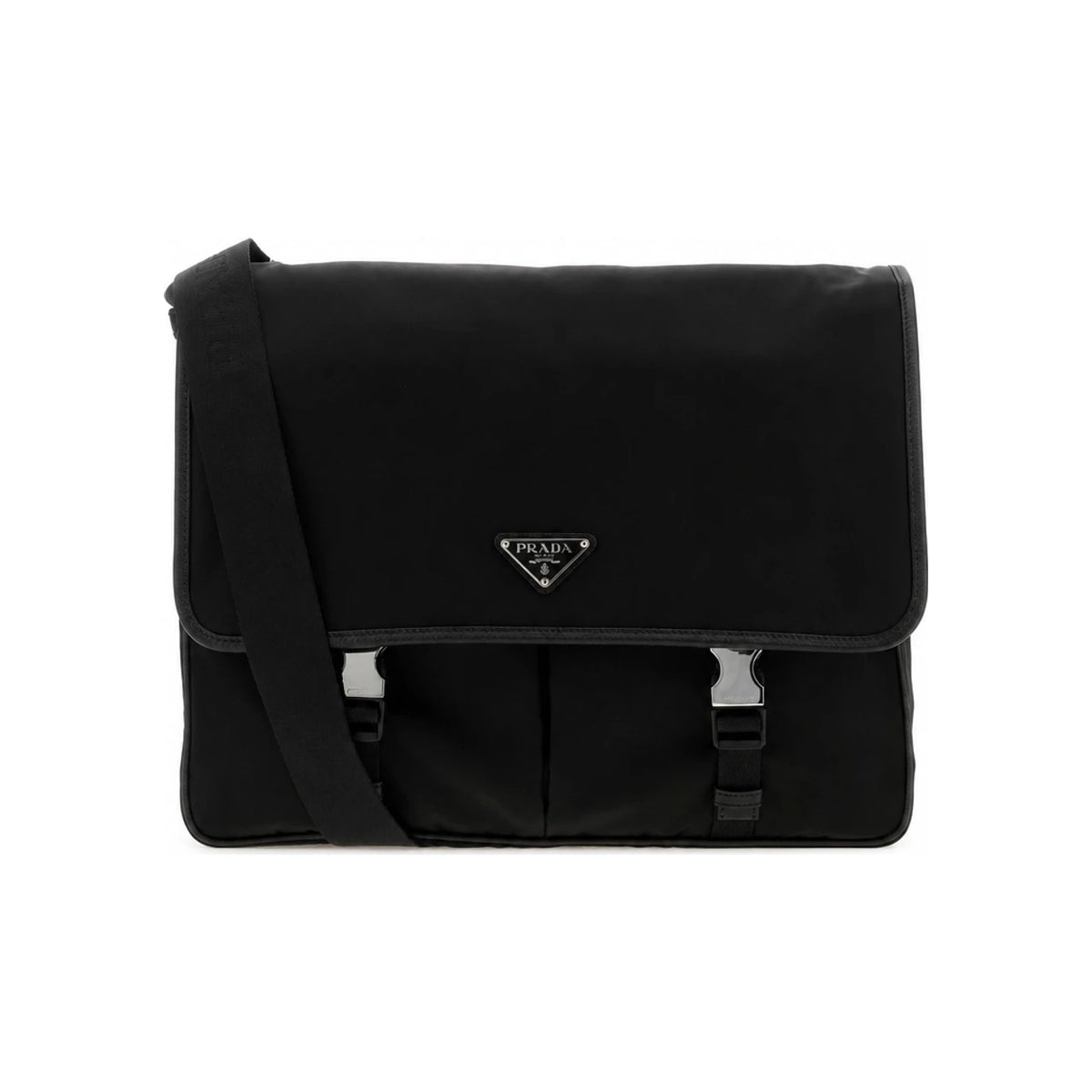 PRADA Re-Nylon Triangle Logo Shoulder Bag Black