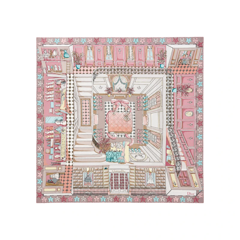 DIOR Inside Dior Avenue 90 Square Scarf Orange Multi Silk Twill Scarf