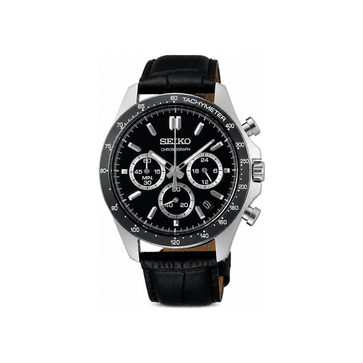 Seiko Spirit Chronograph Black Quartz Men’s Leather Watch