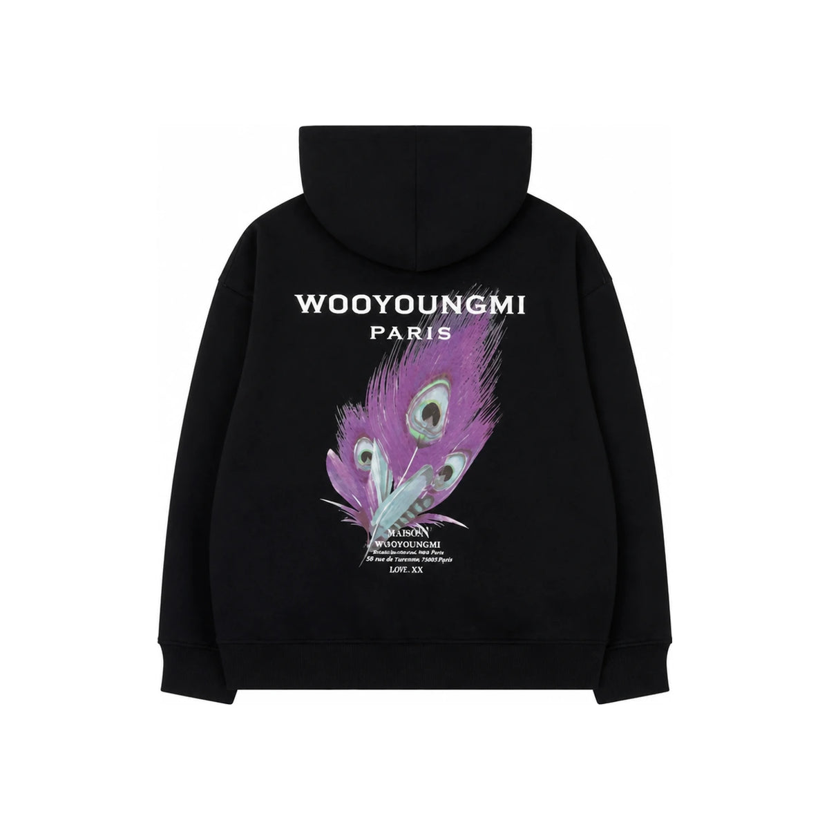 WOOYOUNGMI Black Feather Back Logo Hoodie Sweatshirt Men 23SS