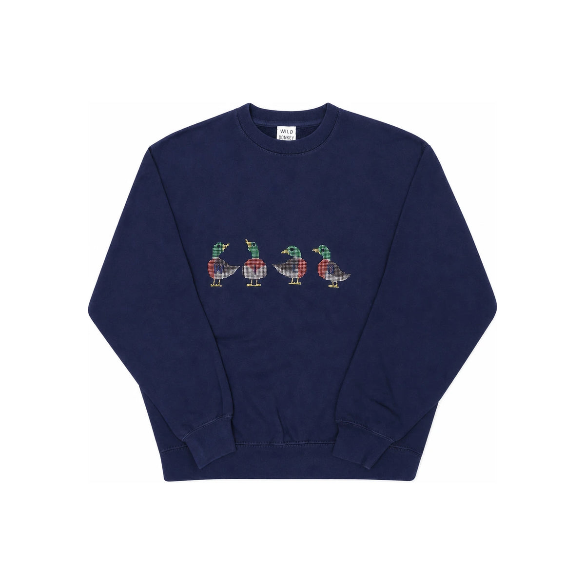 Wild Donkey Vintage Deep Navy Blue Mallard Graphic Sweatshirt Men