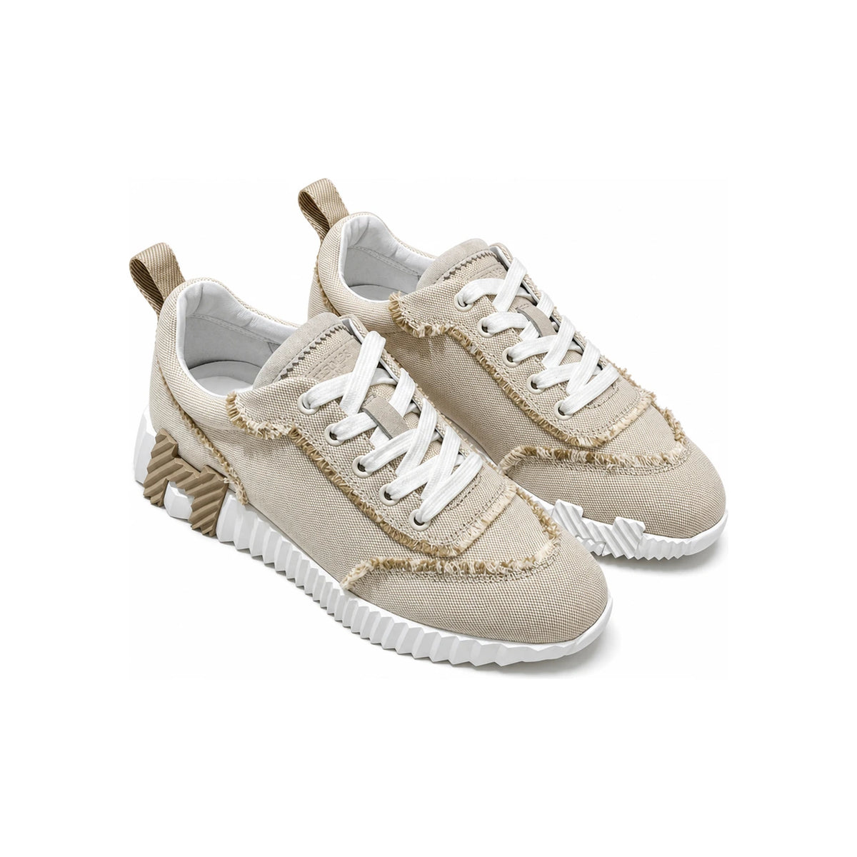HERMES Bouncing Fringe Sneakers Beige Brown Two-Tone Low-Top