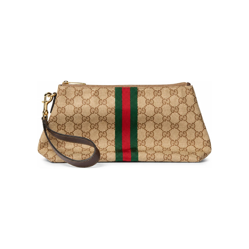 GUCCI Web Detail GG Canvas Pouch Beige Brown