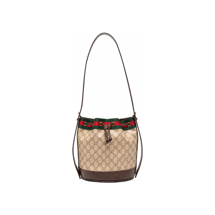 GUCCI Venice Small Bucket Bag Beige Brown Leather Shoulder Bag